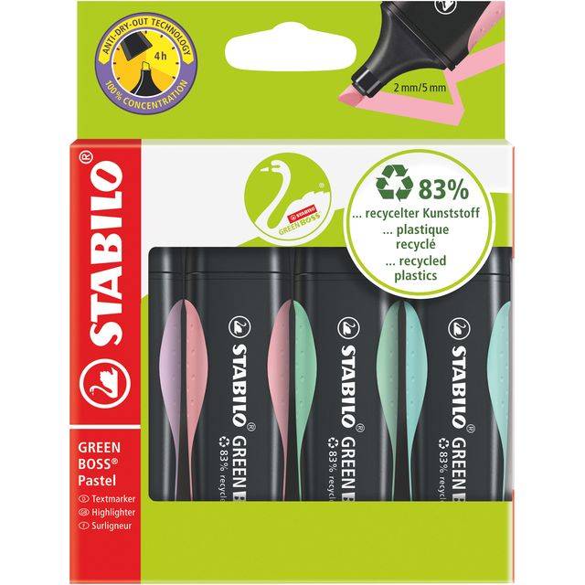 Markeerstift STABILO GREEN BOSS 6070/4 pastel assorti etui à 4 stuks-0