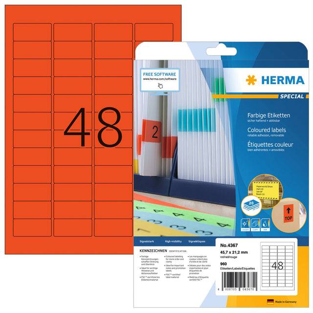 Etiket HERMA 4367 45.7x21.2mm verwijderbaar rood 960 etiketten | 32 stuks-0