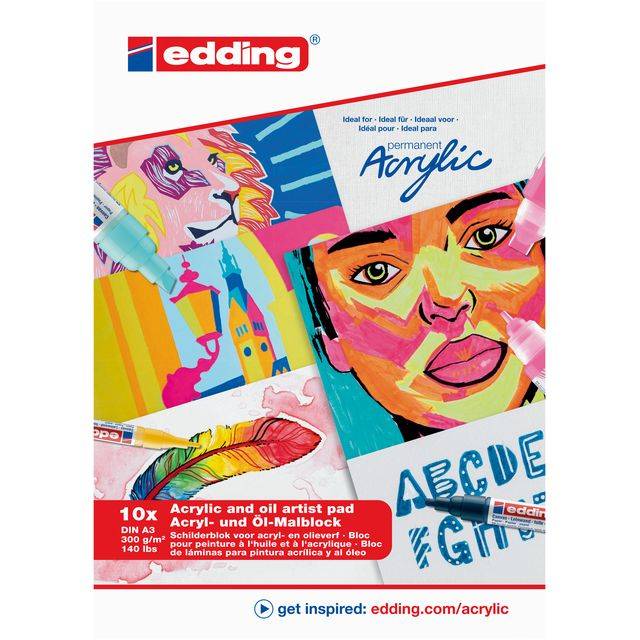 Edding 4057305046604 Edding - Olie-acrylblok 30010 a3 10 vel 300gr wit-0