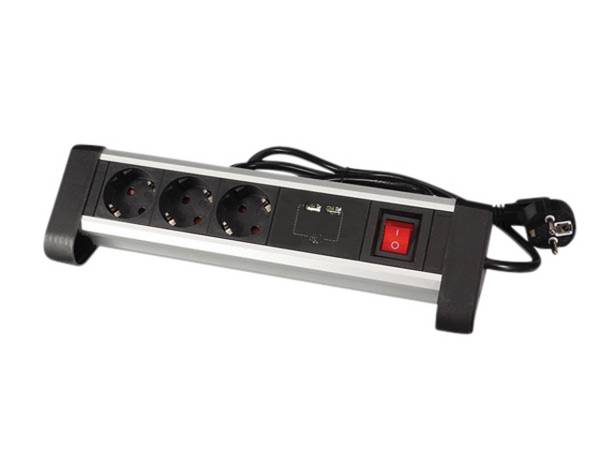 Perel 5410329709198  Perel -  Stekkerdoos  3voudig 2 usb 1.4m zwart