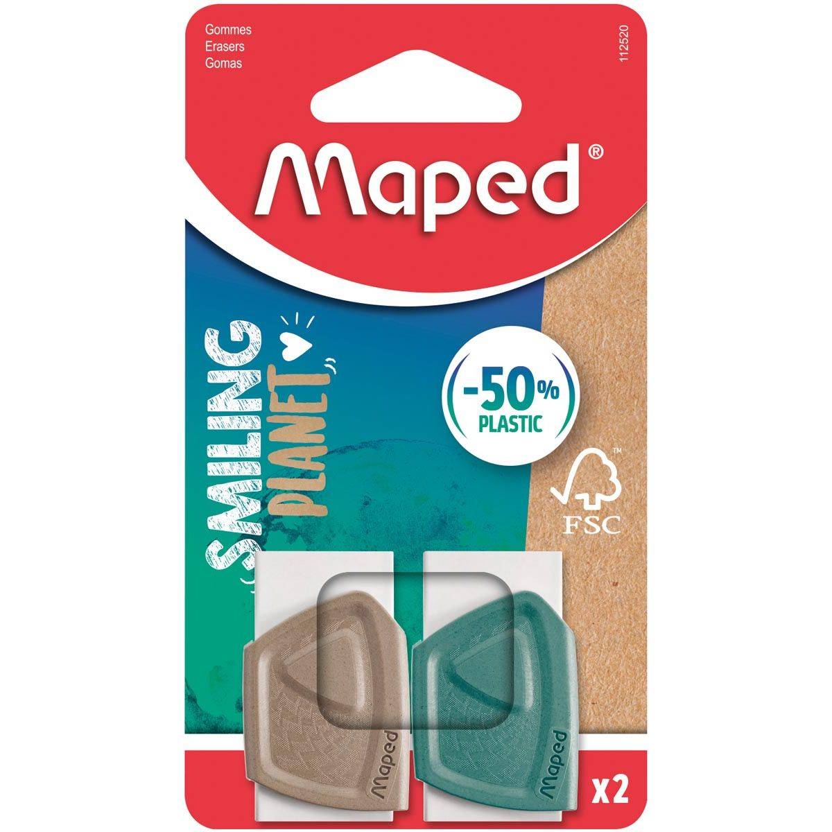 Maped 3154141125201 Maped - Gum smiling planet blister à 2 stuks-0