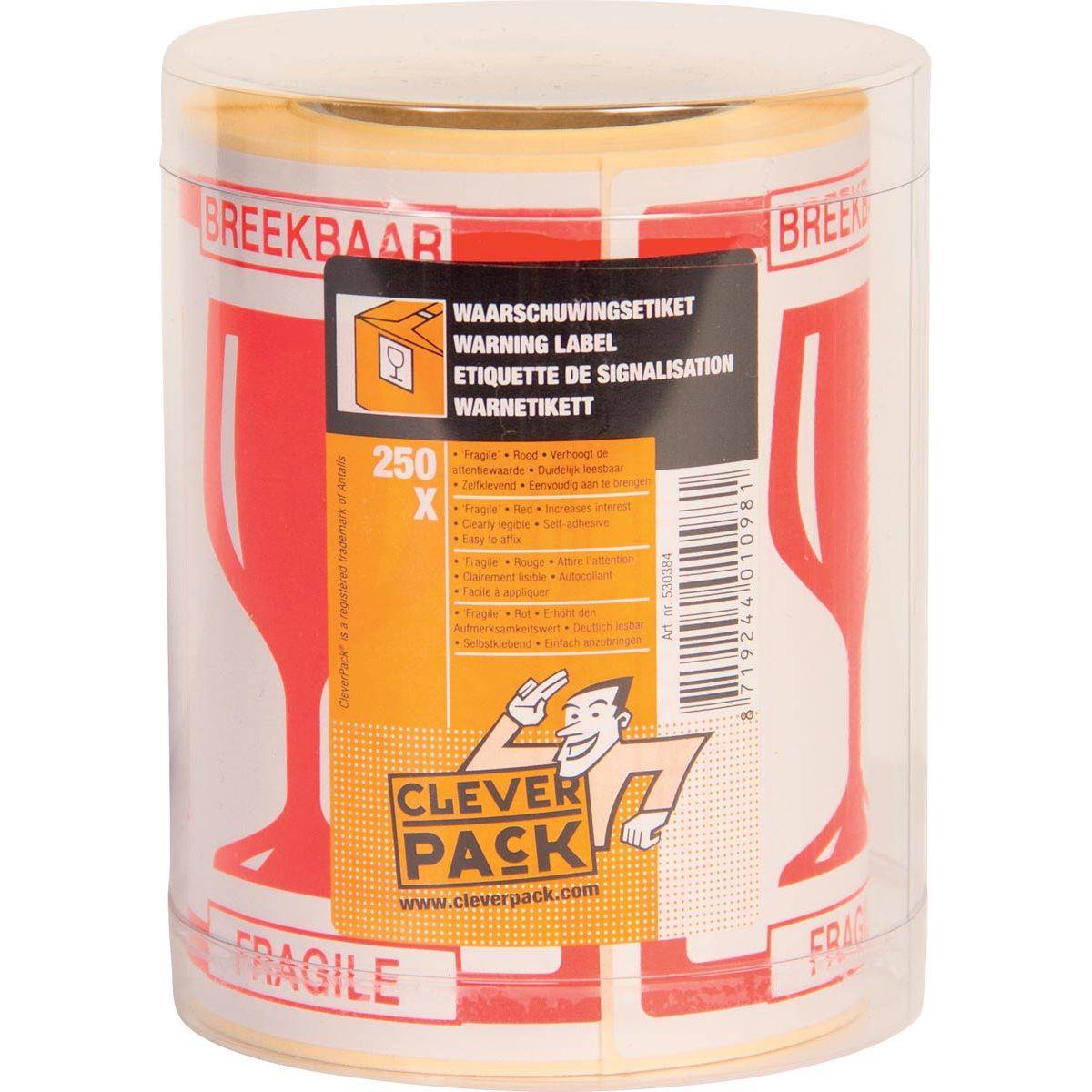 Cleverpack 8719244011940 Cleverpack - etiketten breekbaar, pak van 250 stuks-0