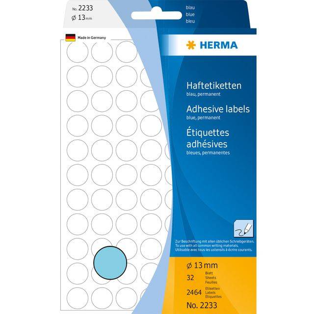 HERMA 4008705022330 HERMA - Etiket 2233 rond 13mm blauw 2464st-0