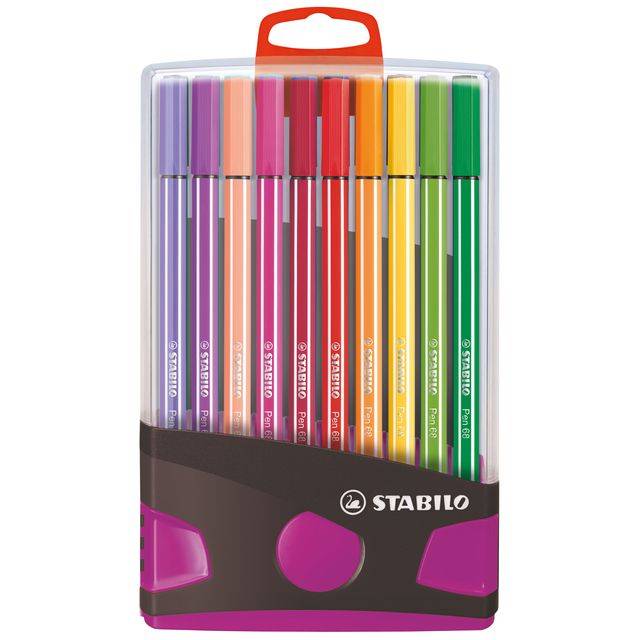 Viltstift STABILO Pen 68/20 ColorParade in antraciet/roze etui medium assorti etui à 20 stuks-0