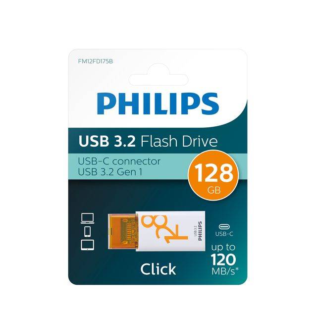USB stick 3.2 Philips Click USB-C 128GB oranje-0