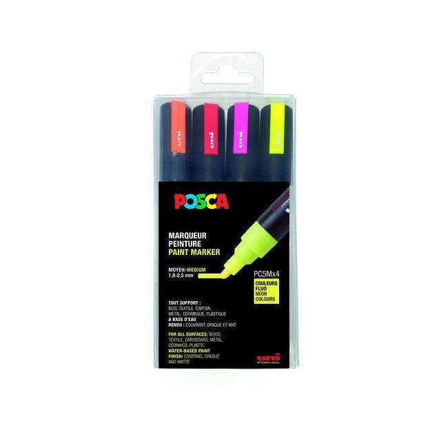Posca 3701614901277 Posca - Paintmarker uni pc5m m fluor 4st assorti-0