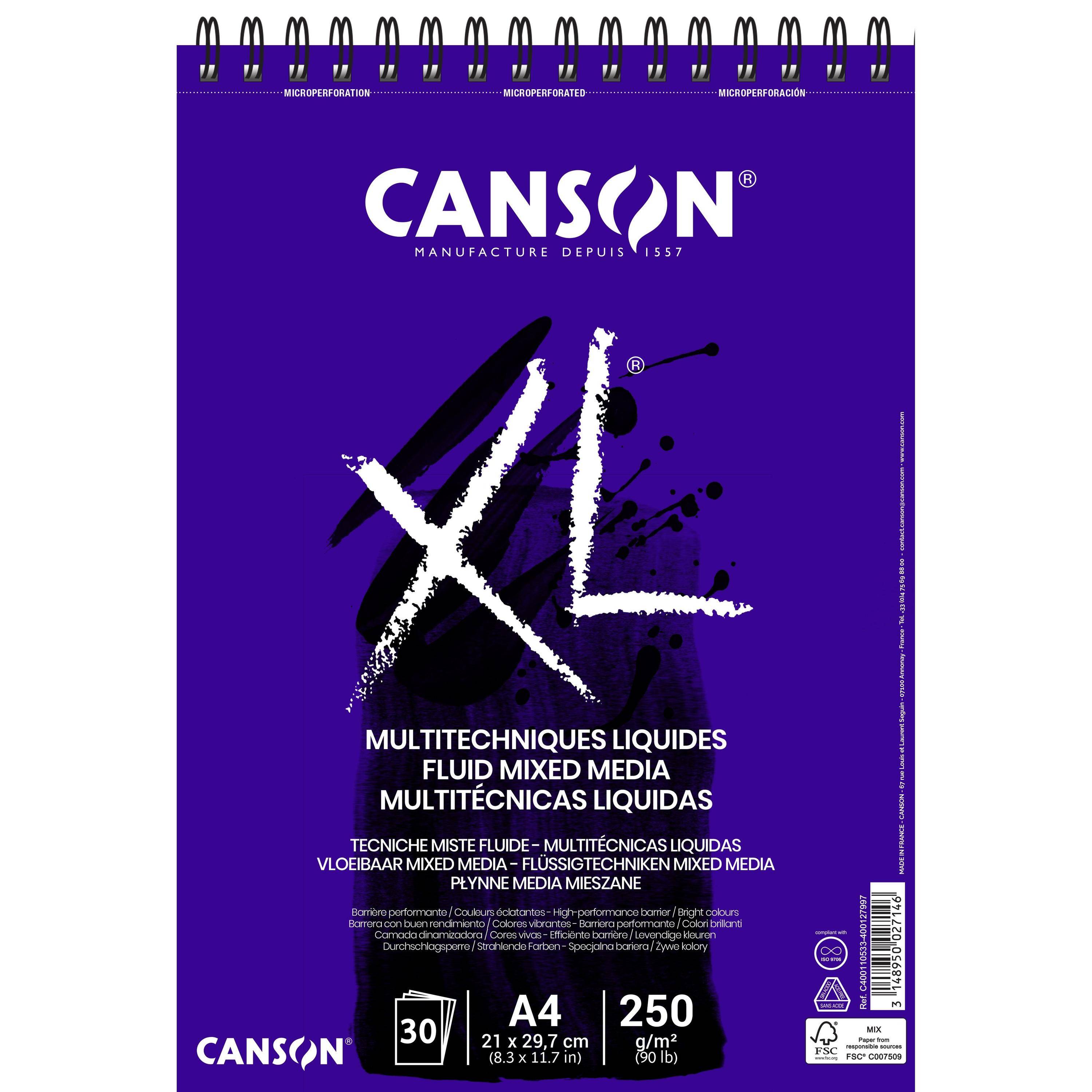 Mixed mediapapier Canson XL Fluid Mixed Media 30vel 250gr A4 extra wit | 5 stuks-0