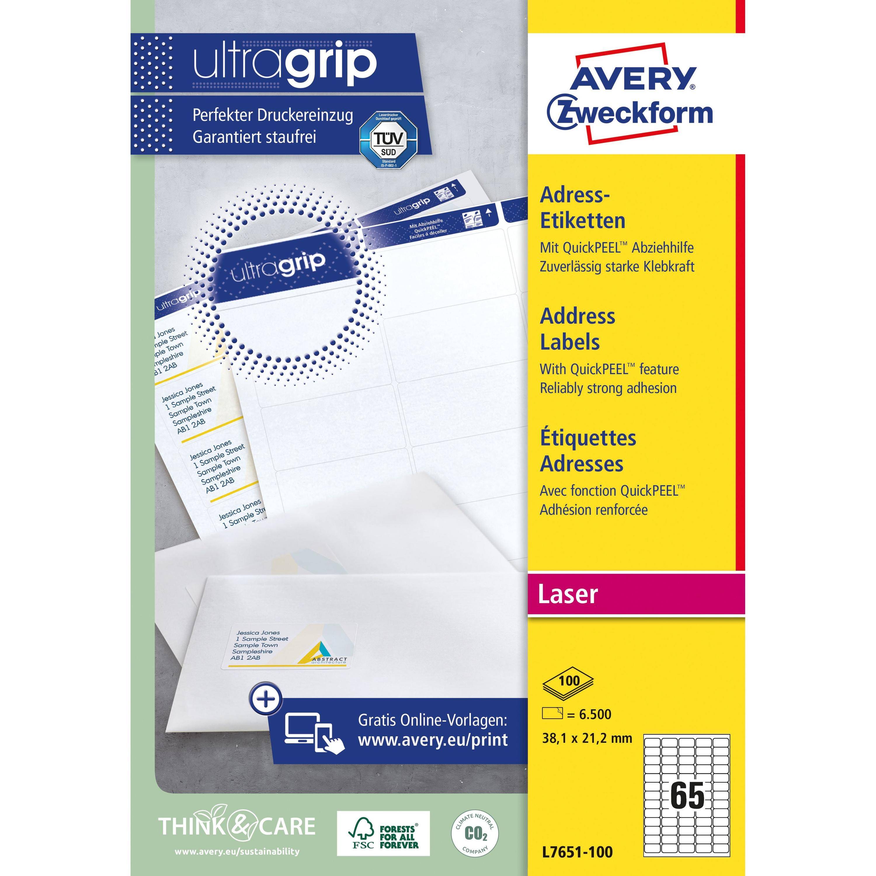 Avery-Zweckform 3266550263259 Avery - Etiket l7651 38.1x21.2mm wit 6500st-0