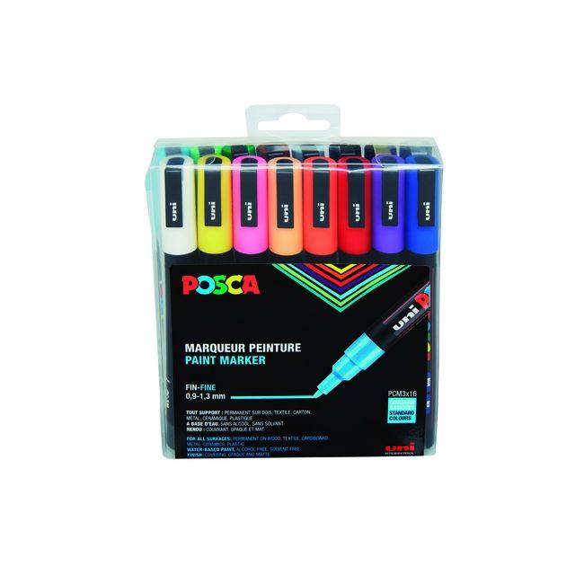 Verfstift Posca PC3M fijn standaard assorti set à 16 stuks-0
