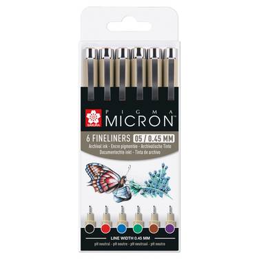 Fineliner sakura pigma micron 05 basic 6 kleuren | Blister a 6 stuk
