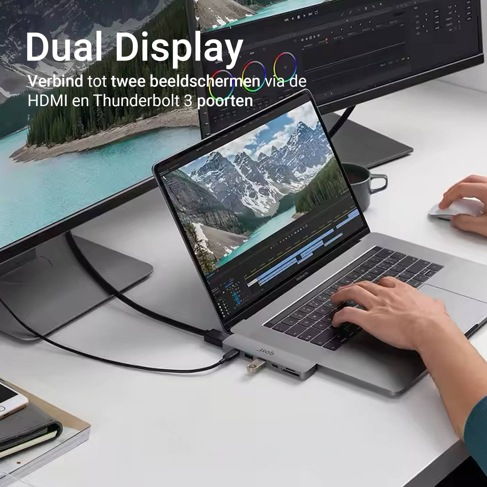 Qost - 7 in 2 USB C Hub - Geschikt voor Macbook Pro / Air- USB C naar HDMI - Thunderbolt 3 - USB 3.0 - Micro SD-1