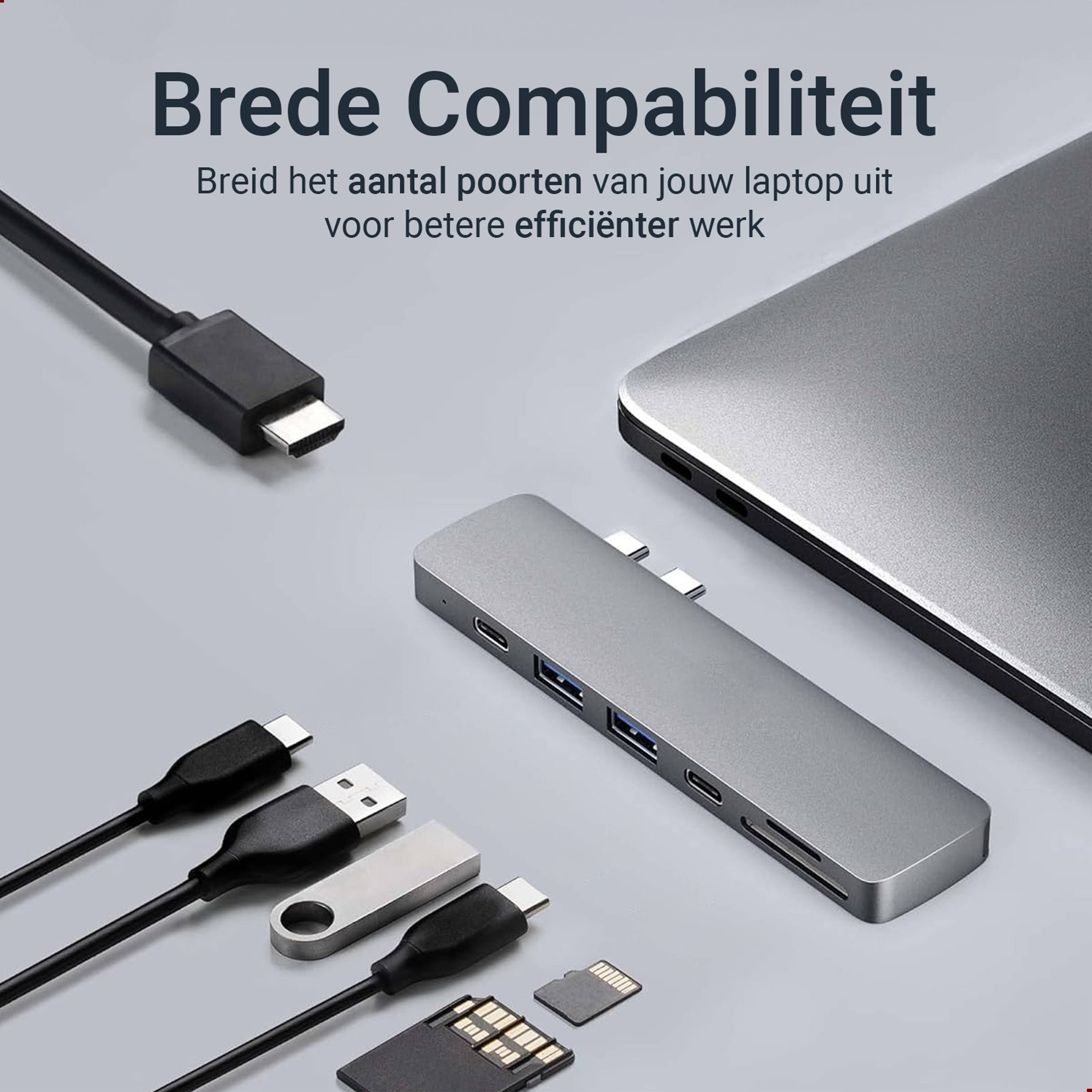 Qost - 7 in 2 USB C Hub - Geschikt voor Macbook Pro / Air- USB C naar HDMI - Thunderbolt 3 - USB 3.0 - Micro SD-4