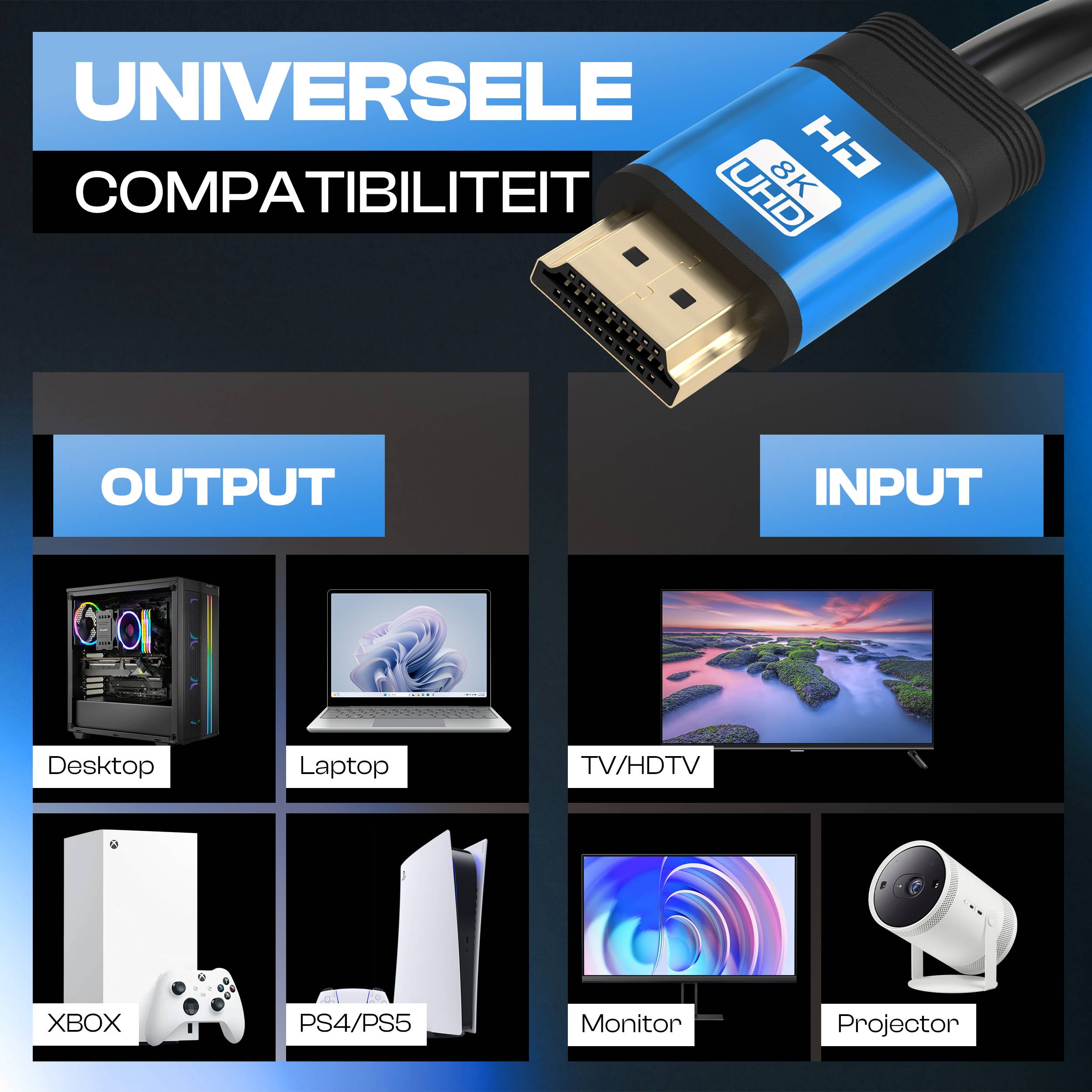 Qost HDMI 2.1-kabel - 3 m - 8K 60 Hz - 4K 120 Hz - 48 Gbps - Blauw-1