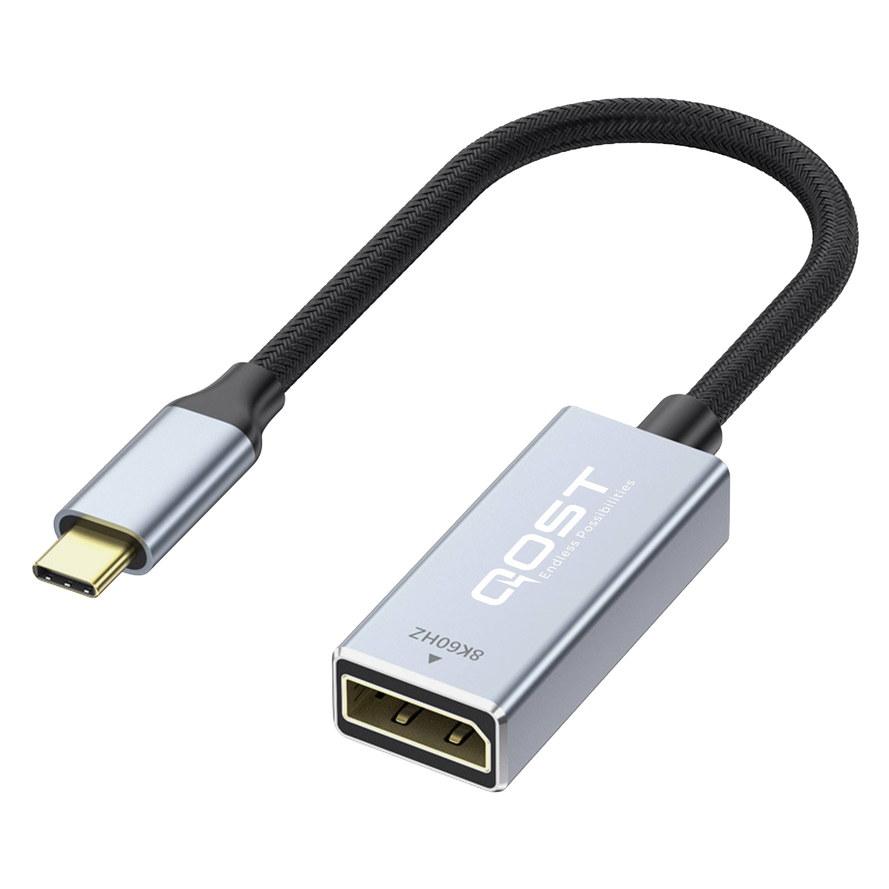Qost - USB C Naar Displayport Adapter - 8K 120Hz - Type USB C 3.1 Naar Displayport - Thunderbolt 3-0