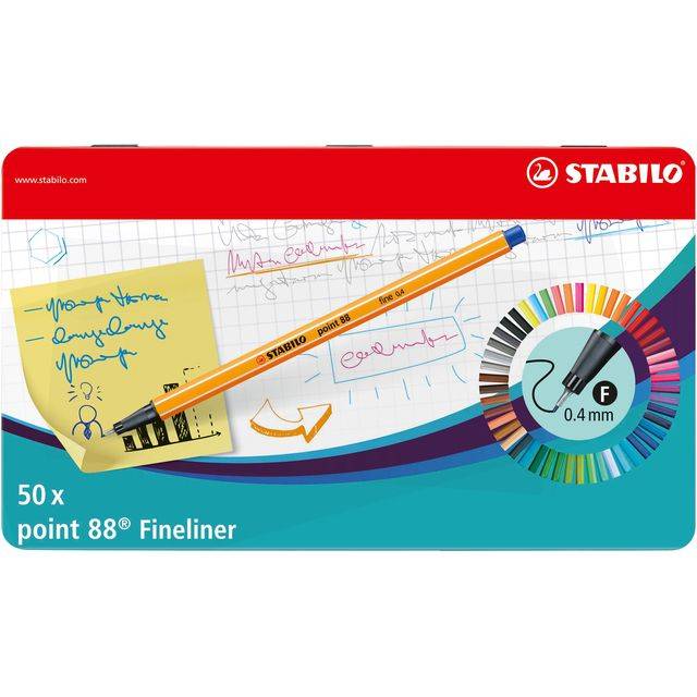 Stabilo 4006381493475 Stabilo - point 88, fineliner 0.4 mm, metalen etui 50 stuks-0
