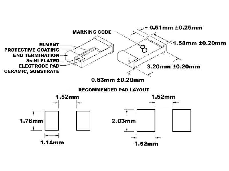 Zekering SMD 1206 snelwerkend. 375mA-2