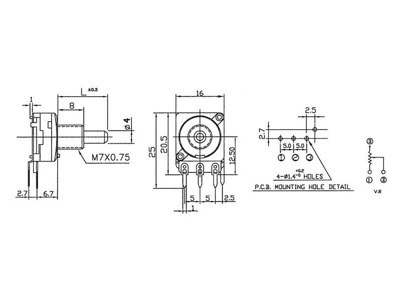 Poti log mono 4mm 250K metaal-2