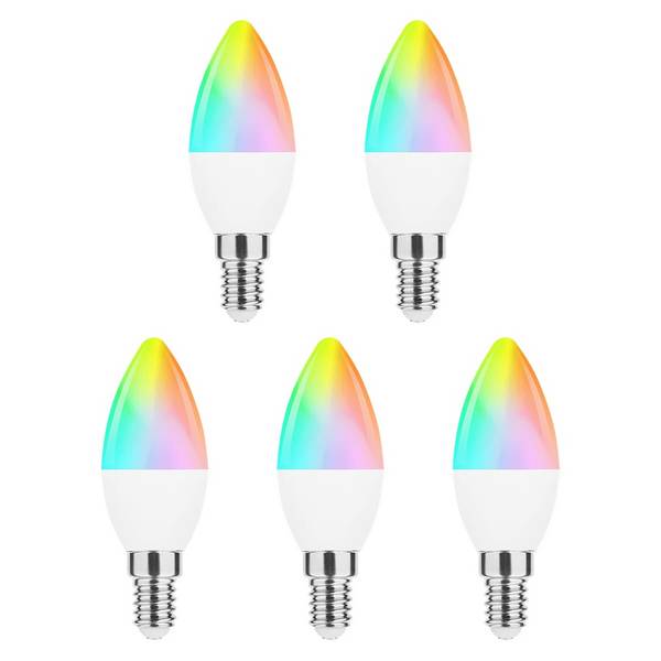 Modee Smart E14 Led Lamp met Afstandsbediening - 4.9W - Slimme Lamp - RGB en Neutraal Wit - B35 Kaarslamp - 5 Stuks