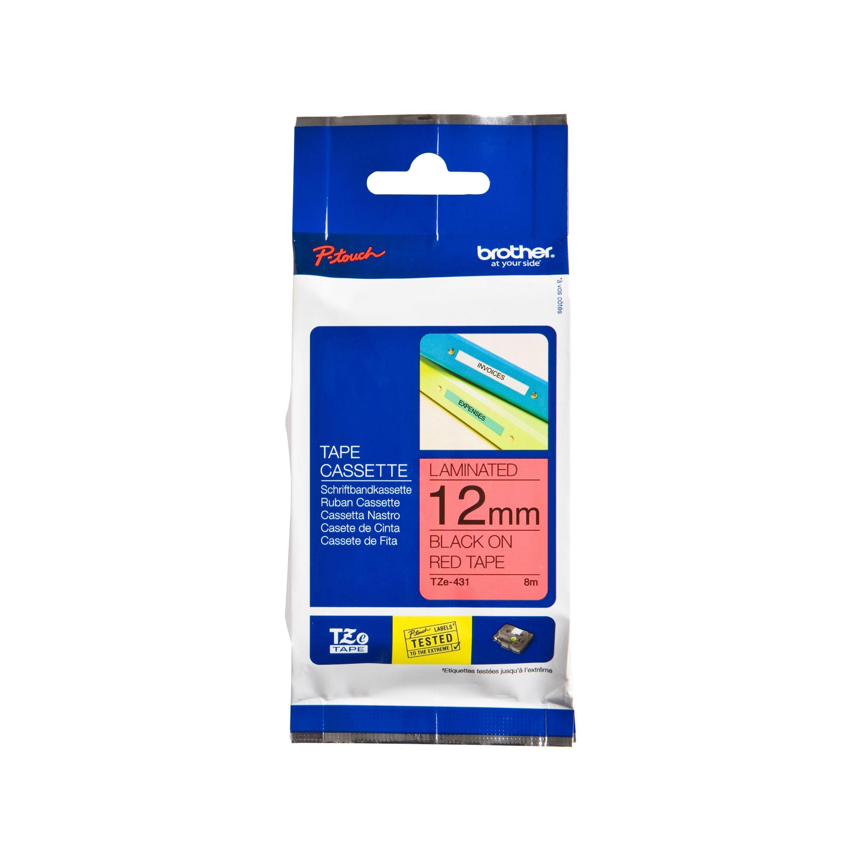 Labeltape Brother P-touch TZe-431 standaard 12mm zwart op rood-3
