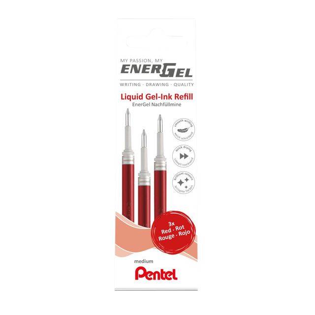 Pentel 4016284346341 Pentel - Gelschrijvervulling LR7 Energel medium rood set à 3 stuks-0