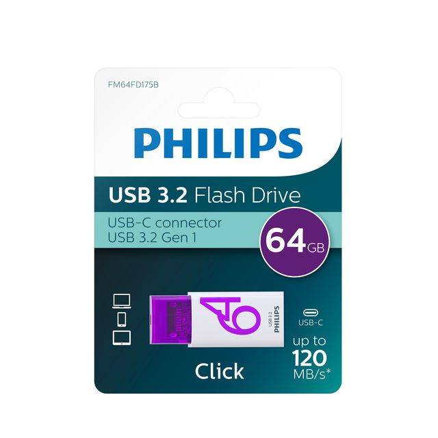 USB stick 3.2 Philips Click USB-C 64GB paars-5