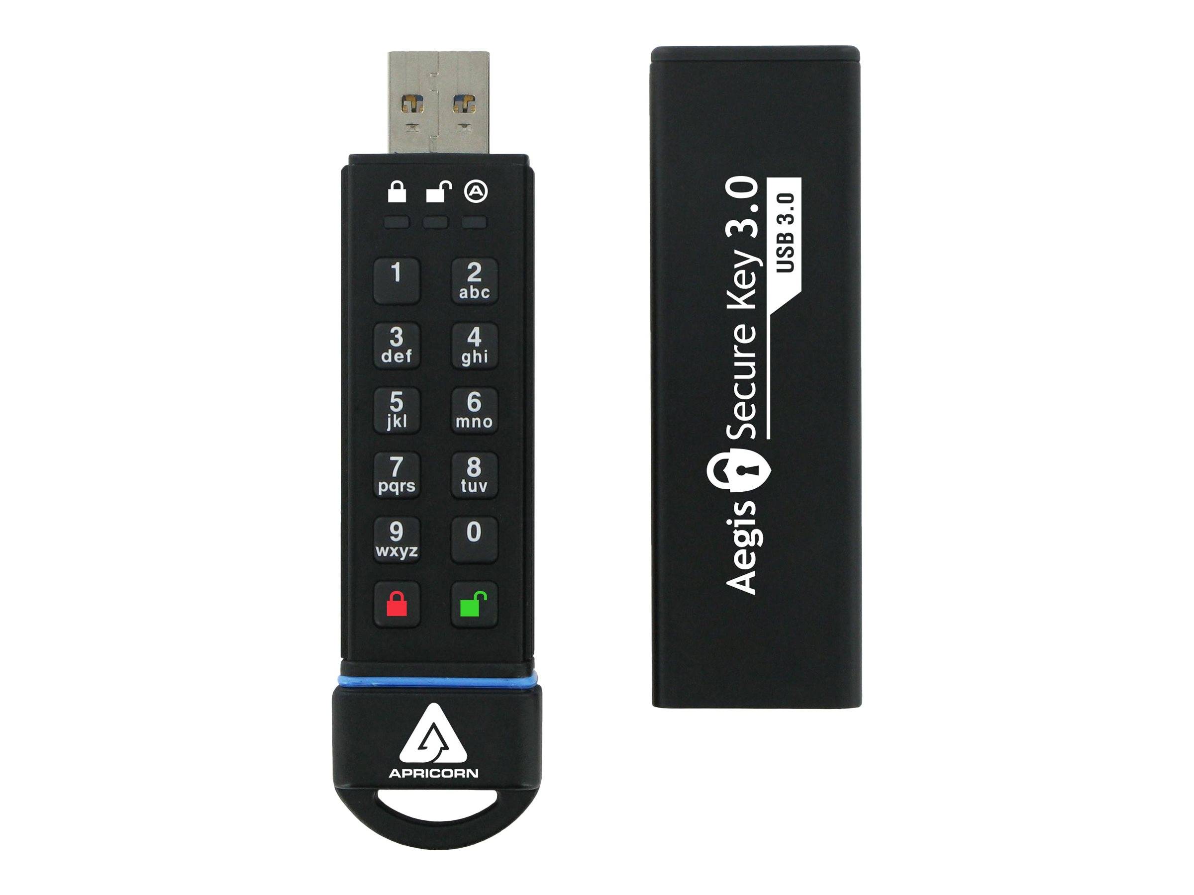 Apricorn 30 GB, 195 MB/s lezen / 162 MB/s schrijven, USB 3.0, FIPS 140-2 niveau 3 in behandeling, IP-58-0