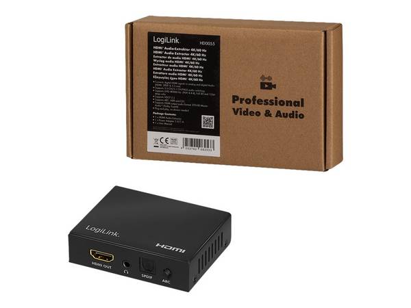 LogiLink HDMI-audio-extractor, 2CH/5.1CH, SPDIF, 4K/60Hz, zwart.