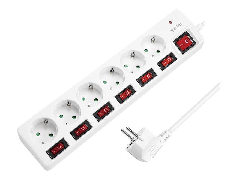 LogiLink 6 stopcontacten 15m wit-0