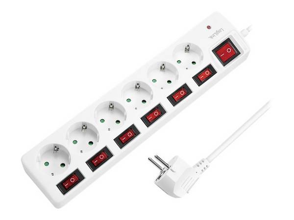 LogiLink 6 stopcontacten 15m wit