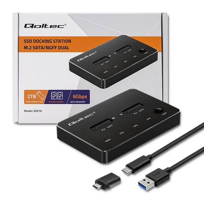 Qoltec 50310 dockingstation voor 2x SSD M.2 SATA | NGFF | USB Type C-1