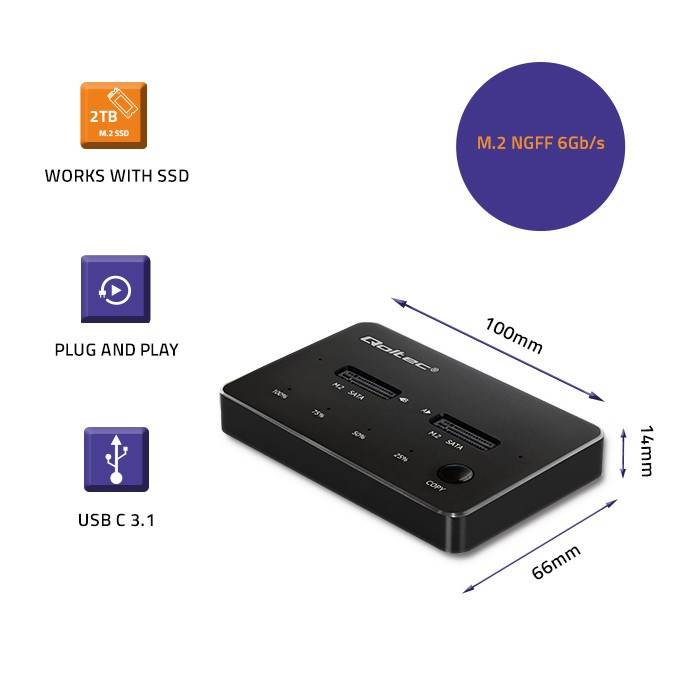 Qoltec 50310 dockingstation voor 2x SSD M.2 SATA | NGFF | USB Type C-2