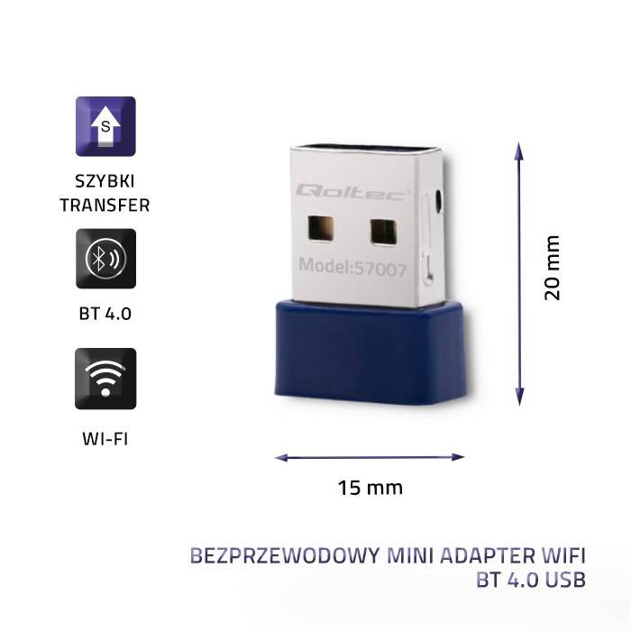 Qoltec 57007 Draadloze Mini Bluetooth USB WiFi-adapter-3