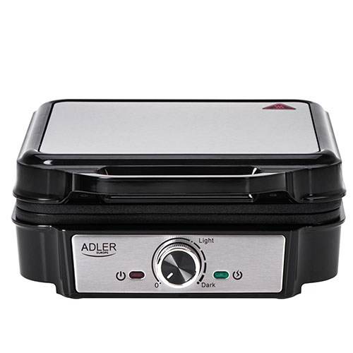 Adler AD 3083 wafelijzer voor 4 wafels, 1800 W, zwart, zilver-0