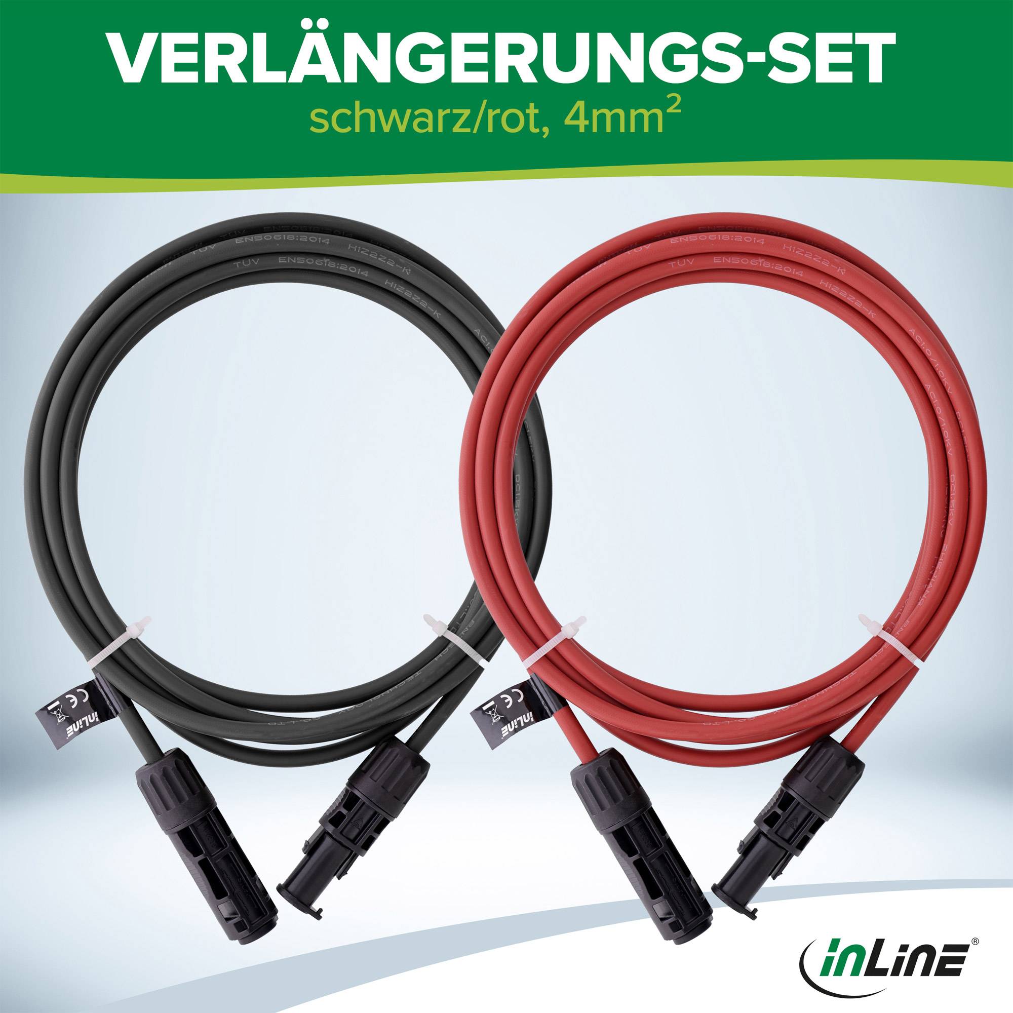 InLine® Solar kabelverlengset incl. solarstekker 4mm² zwart/rood 0,75m-1