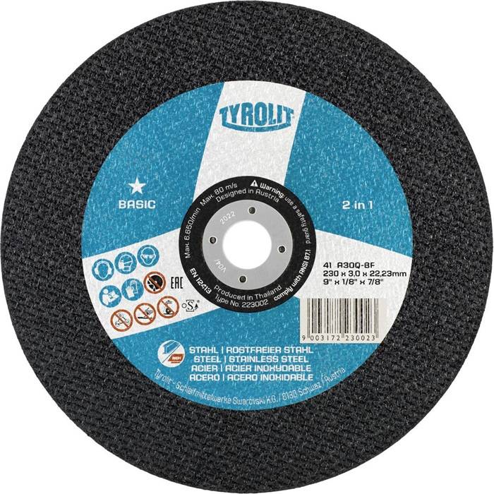 Doorslijpschijf basic D230x3 mm recht 2in1 gat 22,23 mm TYROLIT-0
