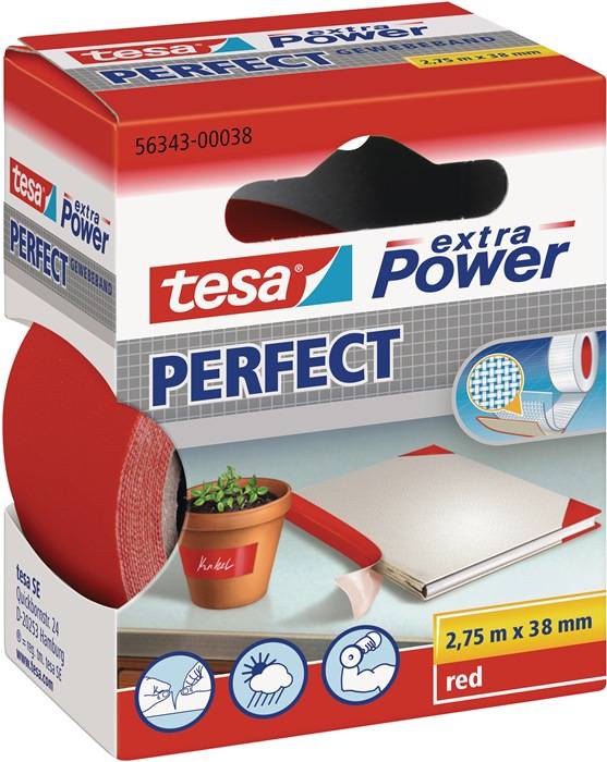 Weefseltape extra Power® 56343 rood lengte 2,75 m breedte 38 mm wiel TESA-0