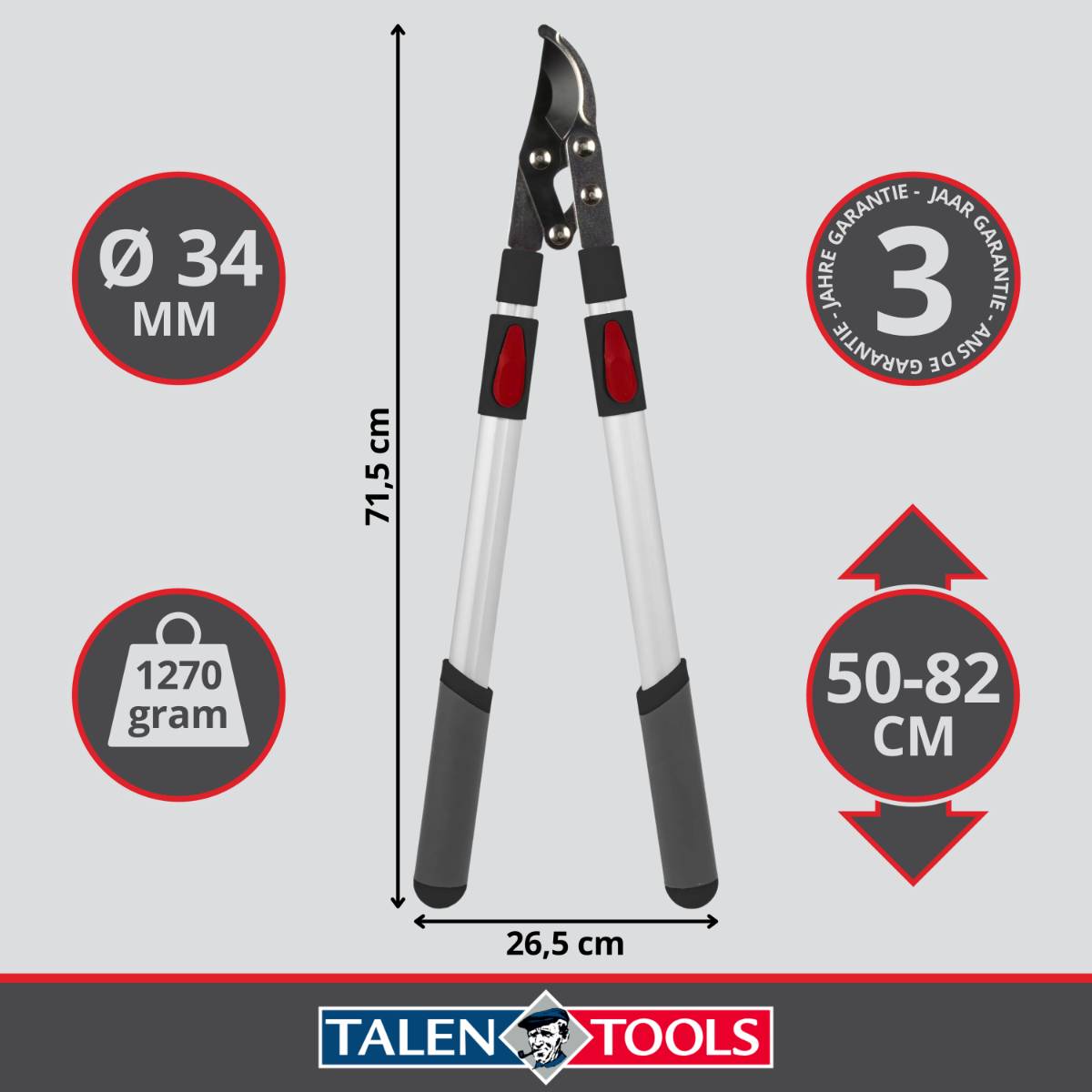Talen Tools - Takkenschaar - Voorbijsnijdend - Telescopisch - Premium - 66-99 cm-1