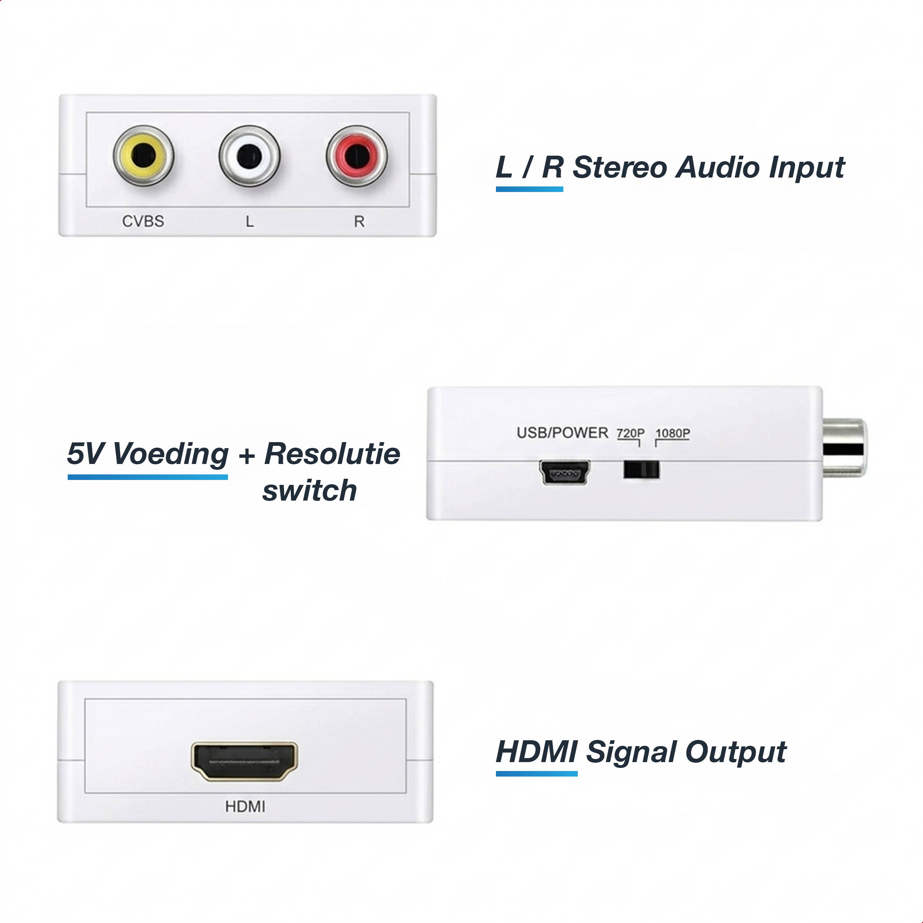 Qost - Tulp Naar HDMI Converter - AV / Composiet RCA to HDMI Audio Video Kabel Adapter Converter-4