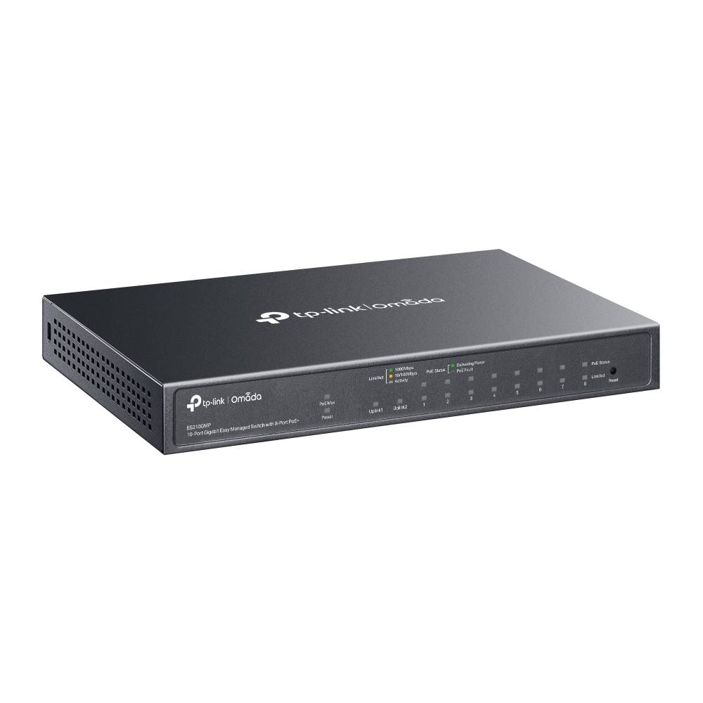TP-Link Omada ES210GMP V1 - Beheerde Switch - 8 x 10/100/1000 (PoE+) + 1 x 10/100/1000 + 1 x Combo Gigabit SFP/RJ-45 - D-2
