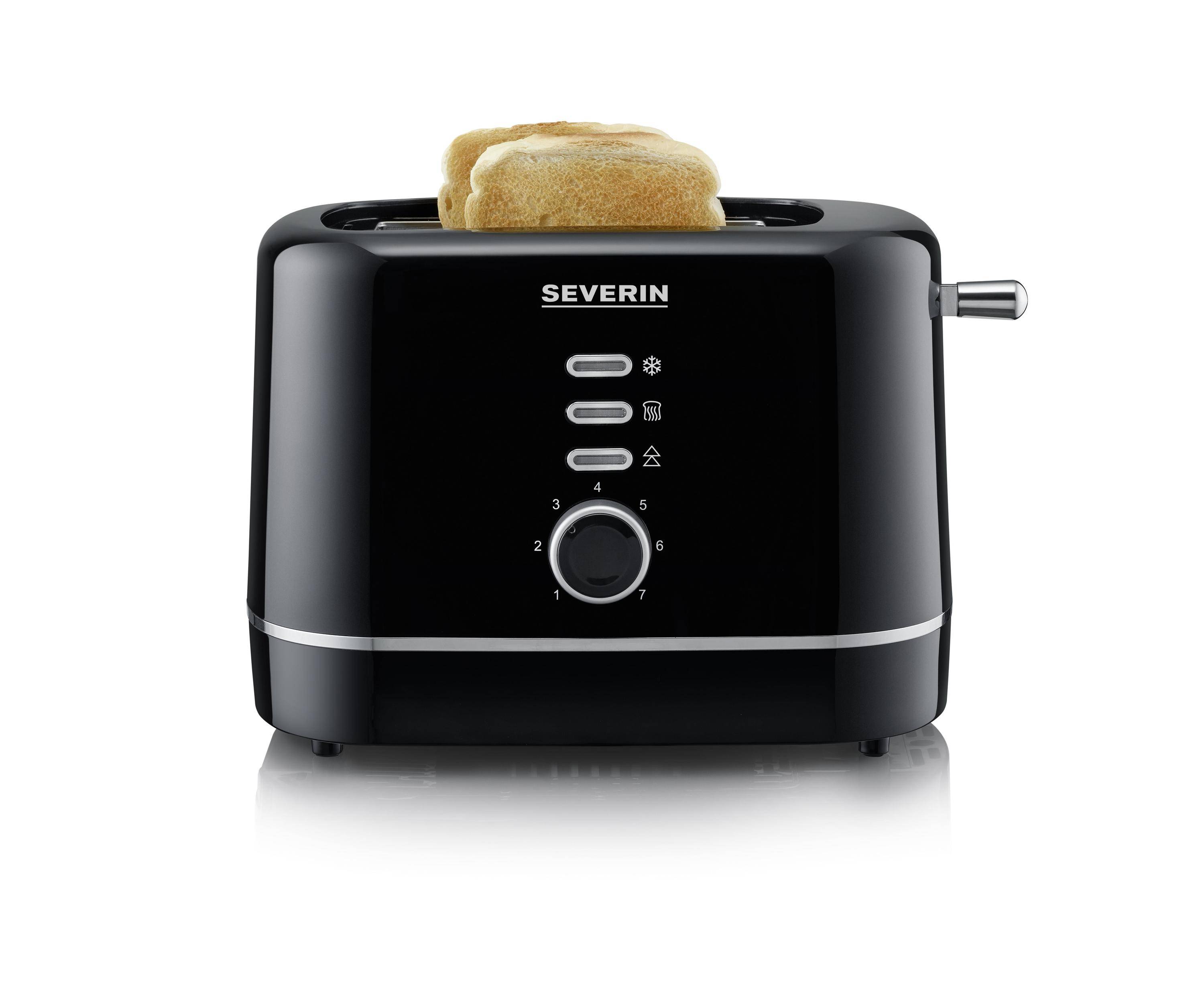 SEVERIN 2-Scheiben-Toaster AT 4321, schwarz Leistung: ca. 850 Watt, Brotscheibenzentrierung für eine - 1 Stück (AT 4321-1