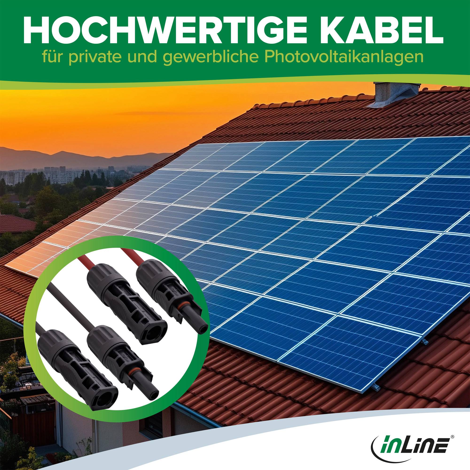 InLine® Solar kabelverlengset incl. solarstekker 6mm² zwart/rood 0,75m-1