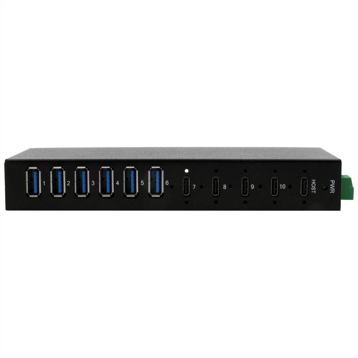 Exsys EXSYS - USB 3.2 Gen 2 Hub 10-Port 4xC und 6xA-Anschlüsse inkl.Netzteil USB-hub Zwart-0