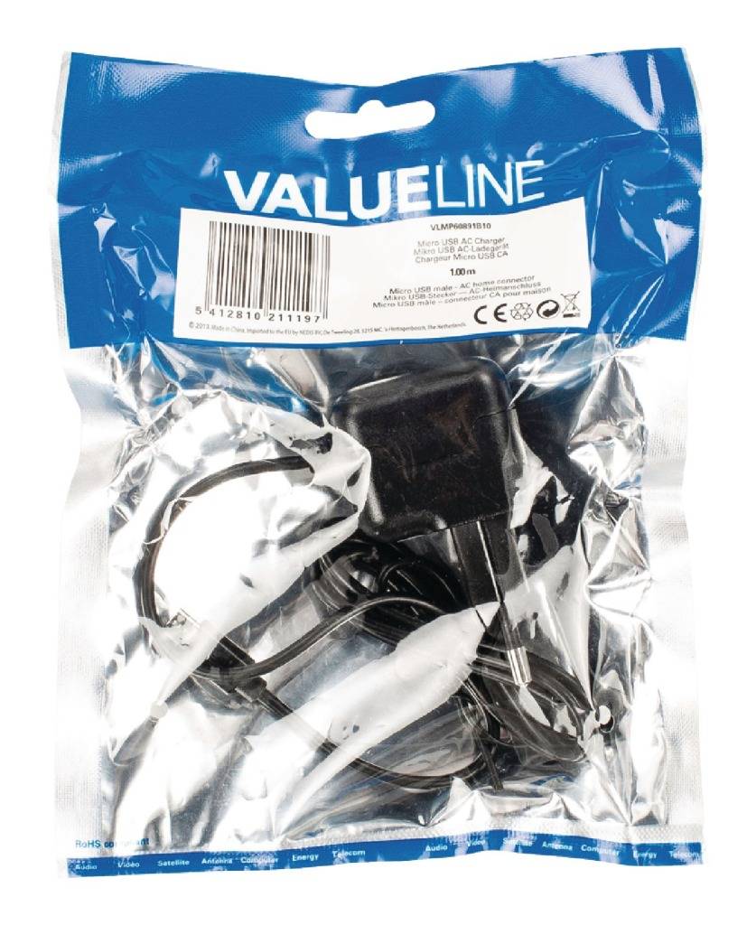 Valueline VLMP60891B10 Lader 2.1 A Micro-usb Zwart-1