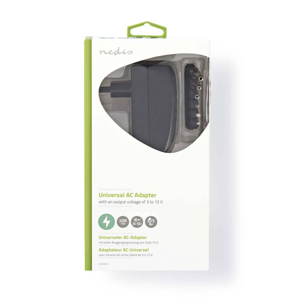 Universele voedingsadapter 3-12V / 2,25A / 27W met 6 verwisselbare pluggen / zwart - 1,8 meter-1