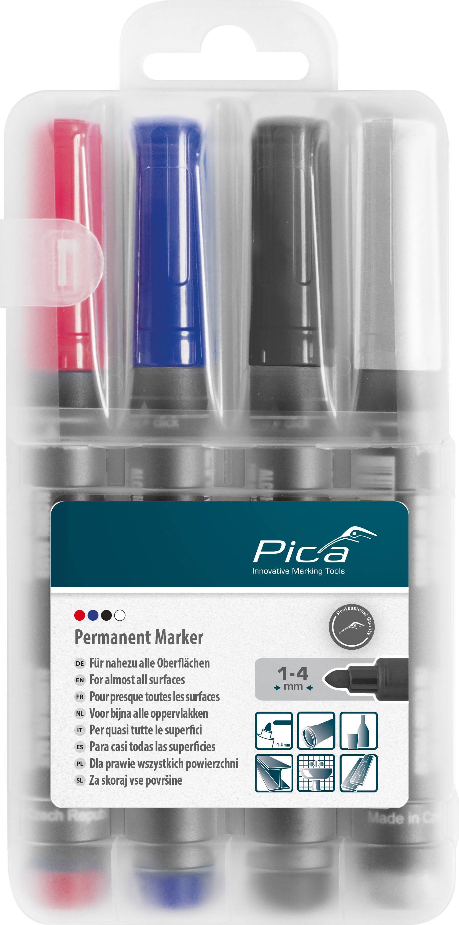 Pica permanente markers 1-4 mm, assortiment, met sneldrogende witte inkt.-0