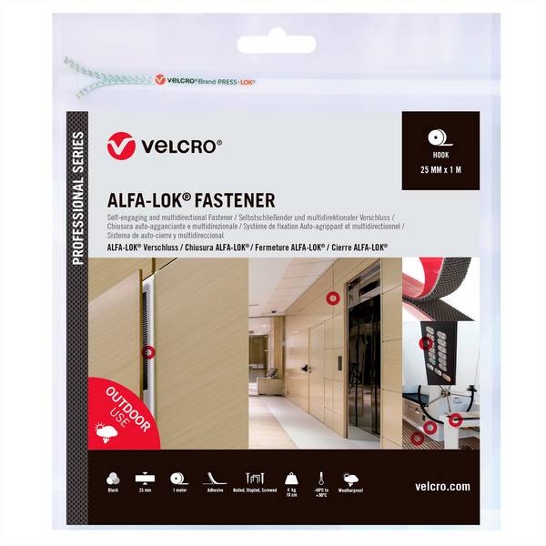 VELCRO® VELCRO - Alfa-Lok 1m Hakenband 25mm Schwrz VEL-PS20023 Klittenband     Zwart 1 stuk(s)