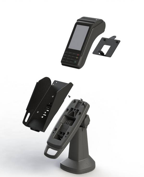 Havis Custom Backplate voor Verifone V240M, samengesteld op elke FlexiPole betaalterminalstandaard.