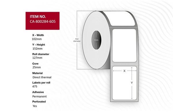 Capture Label 102 x 152mm, Kern 25mm, Direct Thermisch, Ongecoat, Permanent, Geperforeerd, 475 labels per rol