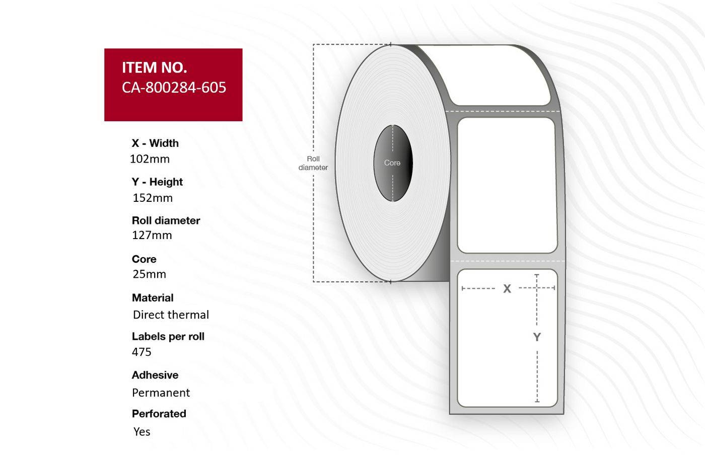 Capture Label 102 x 152mm, Kern 25mm, Direct Thermisch, Ongecoat, Permanent, Geperforeerd, 475 labels per rol-0