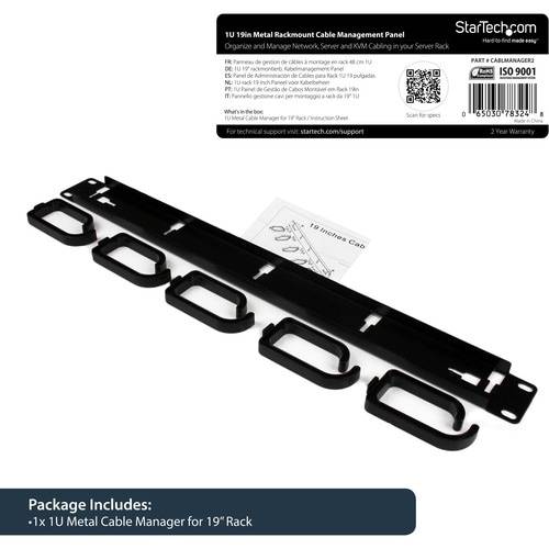 StarTech.com 1U 19" metalen rackmount kabelmanagement paneel - Kabelmanagement paneel - 1U Rack Height x 19" Panel Width-1